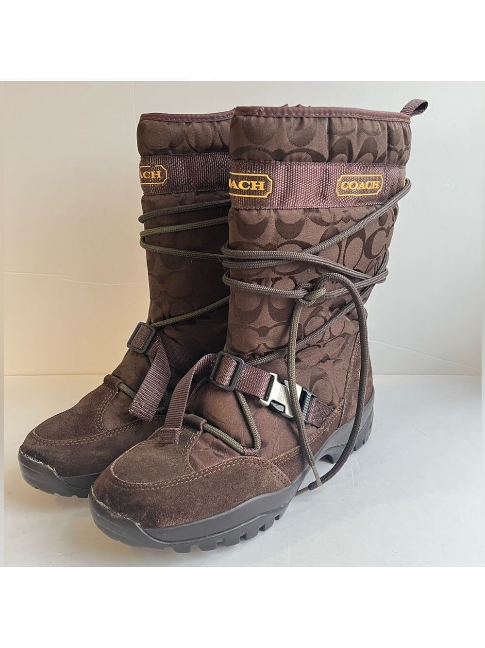 COACH Sela Brown Signature Snow Boots Size 9.5 Medium